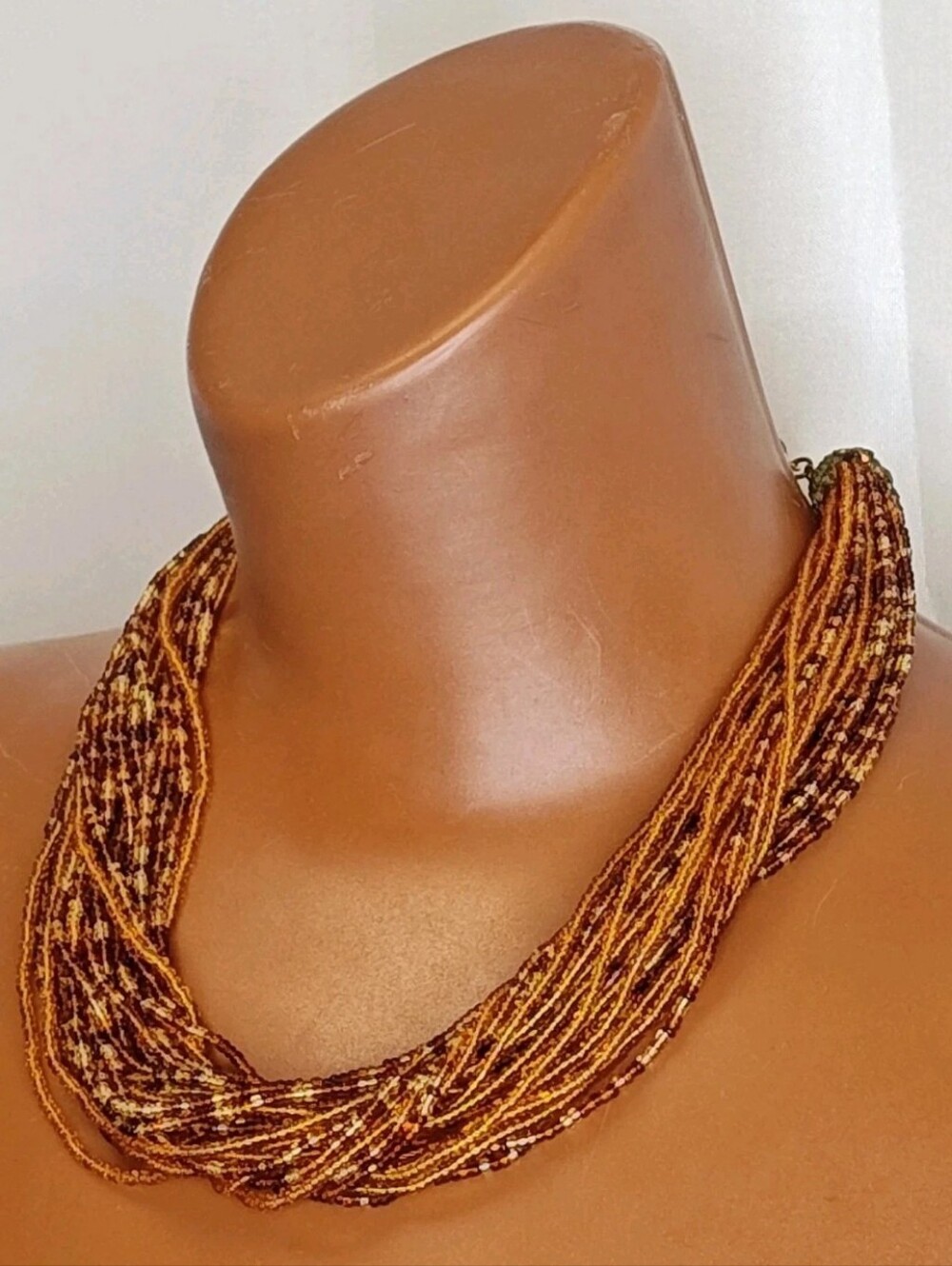 Vtg Miriam Haskell Root Beer Glass Seed Beads Necklace Twisted Multi Strands 16"